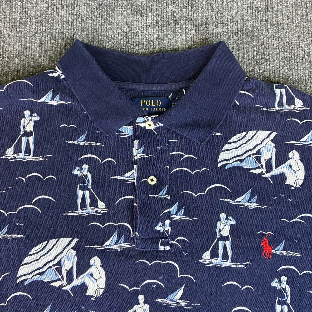 Polo Ralph Lauren 2XLT Tall Navy Beach Surf Sailboat Print Polo Shirt Men